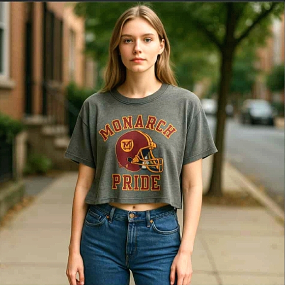 RUSSELL MONARCH PRIDE FOOTBALL CROP TOP~ WOMEN'S XL - Picture 1 of 12